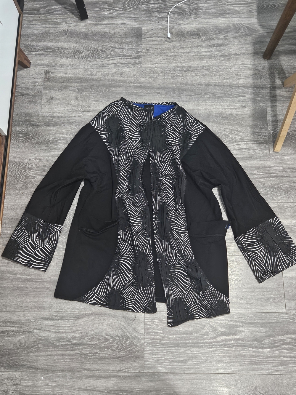 Black Patterned Open-Front Women's Jacket Blazer
